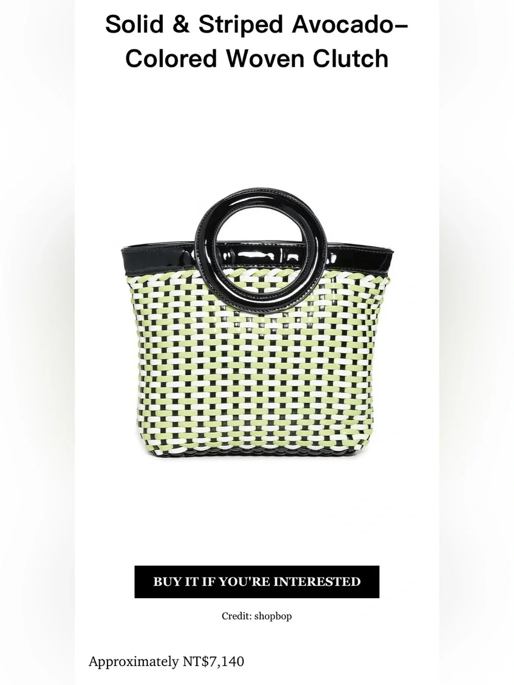 New SOLID & STRIPED REVOLVE Woven Black White Green Handbag Tote